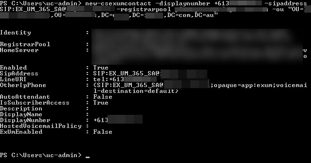 New-CsExUmContact