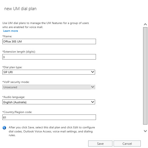 Office 365 Dial Plan