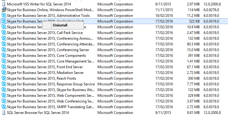Uninstall Skype for Business